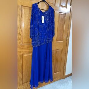 Women’s Formal Dress Plus Size 22W J Kara 3/4 Sleeve Long Beaded Floral Design